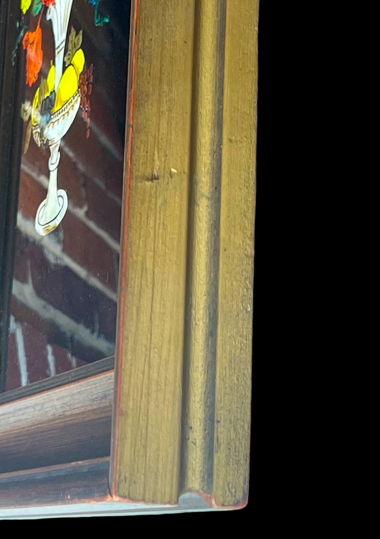 1940s Framed Silver Epergne Holding Flowers and Fruit Silver Foil Painting - 6