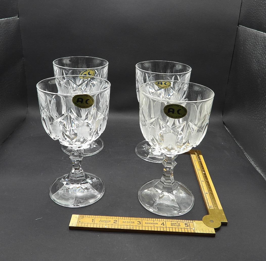 1950s Mid Century Modern Italian Ac Cut Crystal Atomic Wine Stem Glasses- Set of 4 - 2