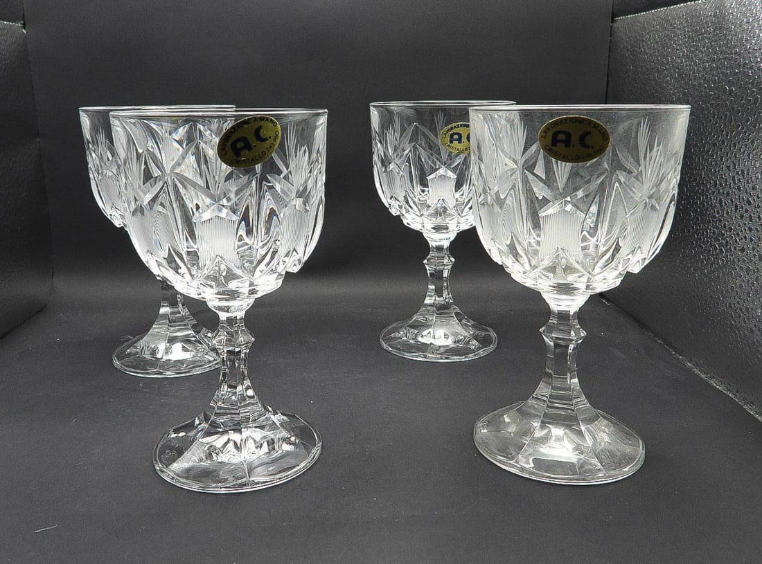 1950s Mid Century Modern Italian Ac Cut Crystal Atomic Wine Stem Glasses- Set of 4 - 3