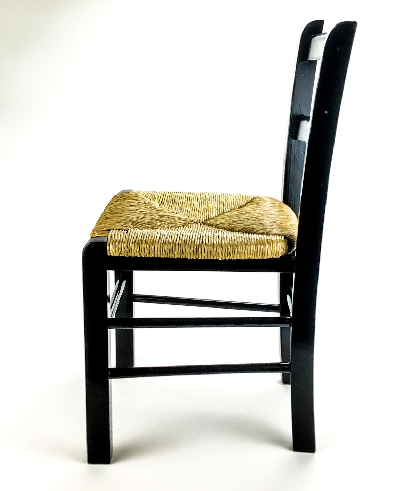 90's Black Painted Children's Side Chair With Rattan Seat - 2