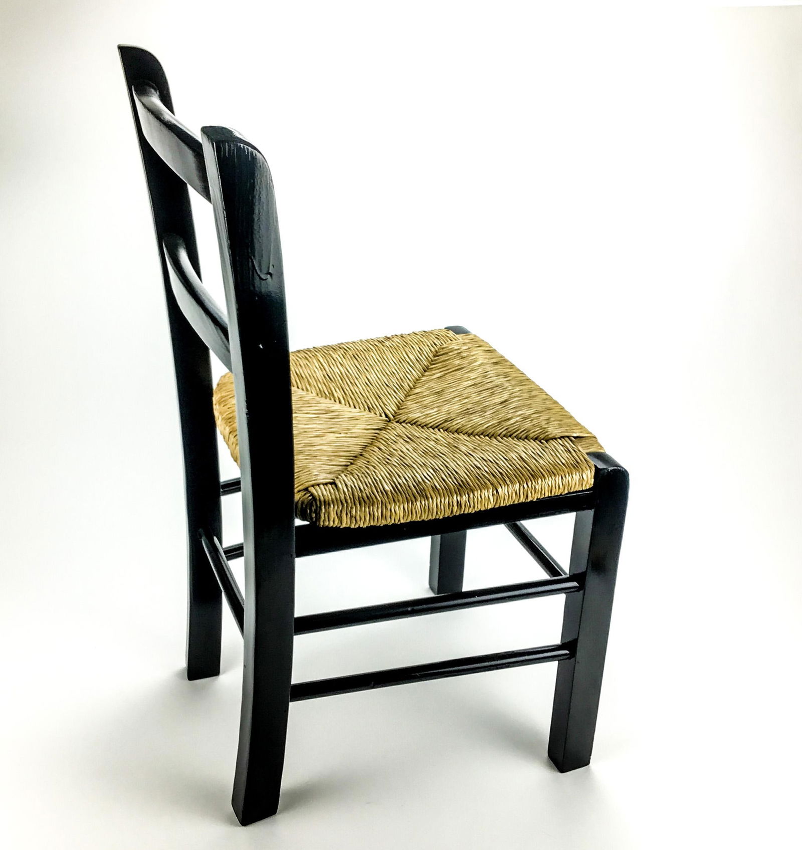 90's Black Painted Children's Side Chair With Rattan Seat - 3