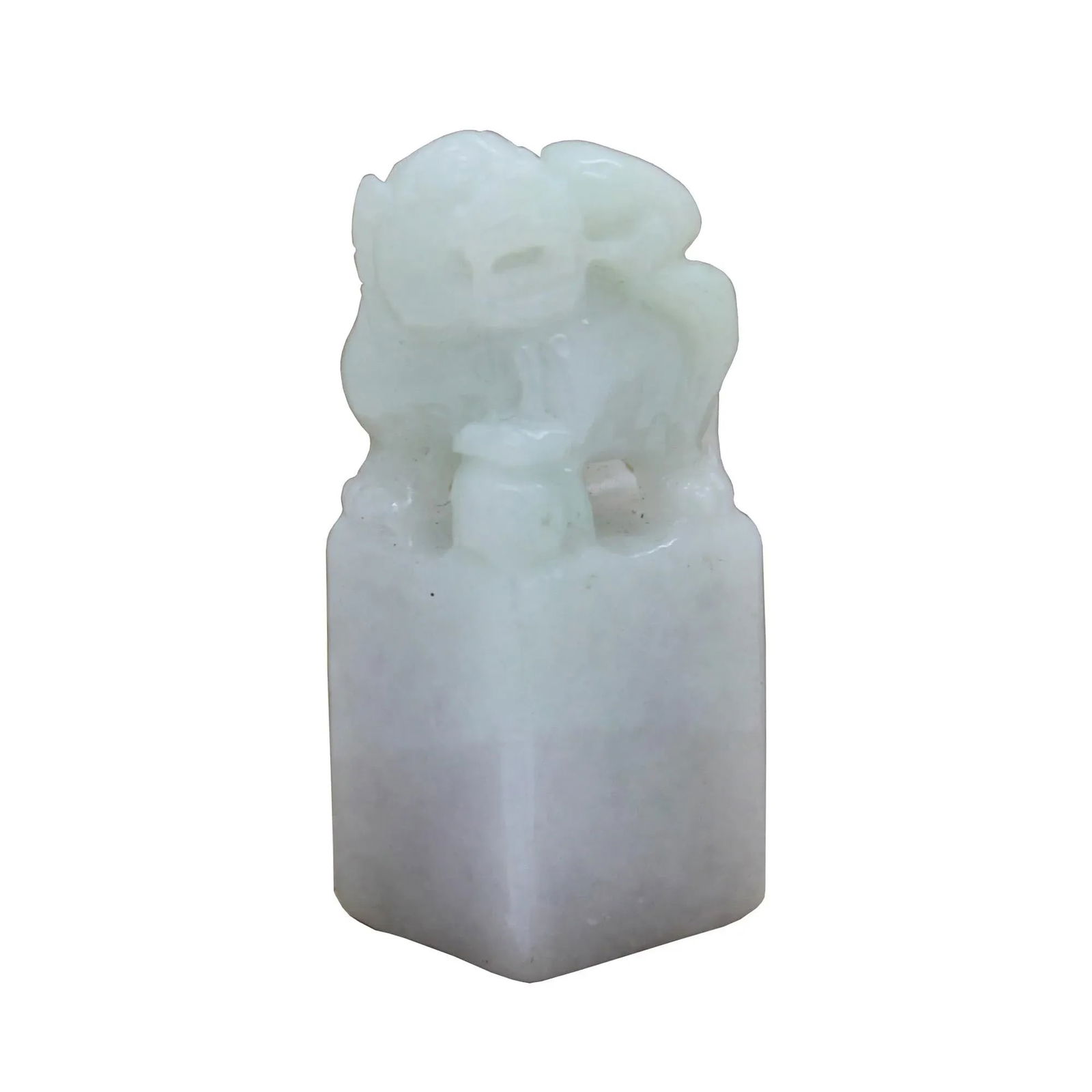 Detail Carved Natural Jade Chinese Table Top Small Foo Dog Statue - 2