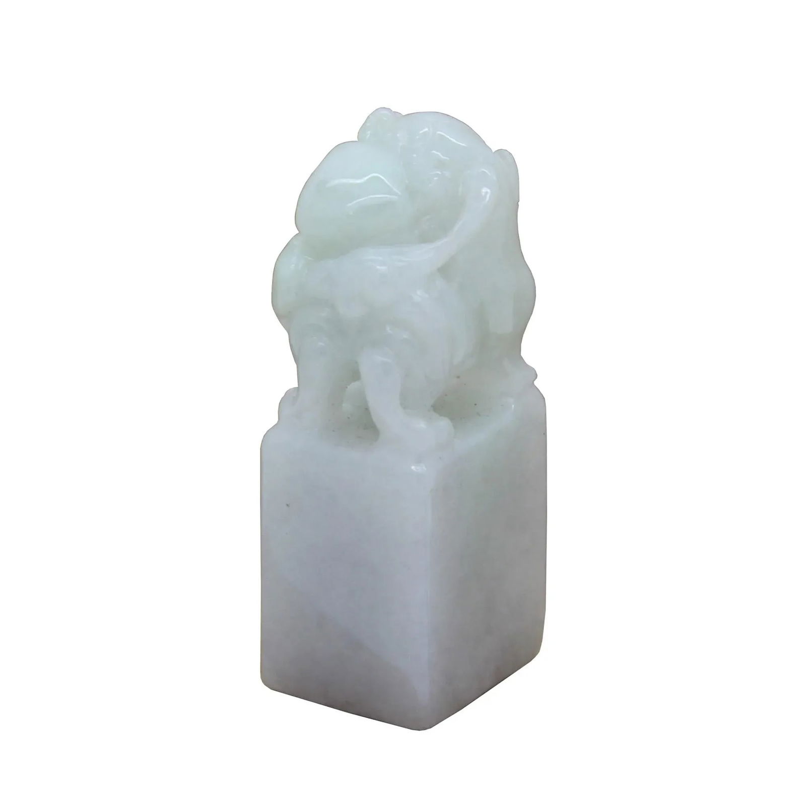 Detail Carved Natural Jade Chinese Table Top Small Foo Dog Statue - 4