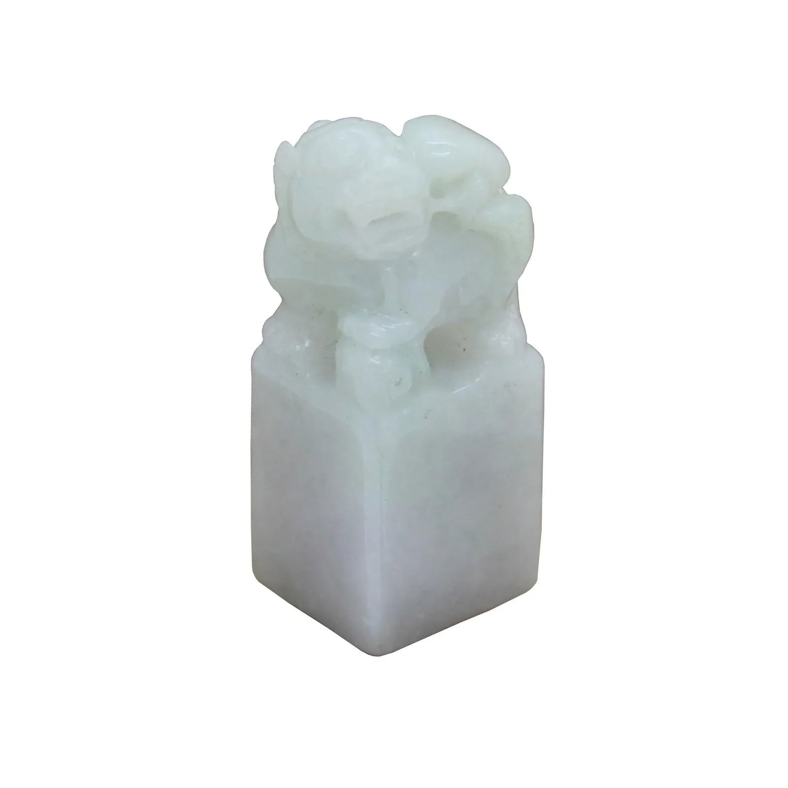 Detail Carved Natural Jade Chinese Table Top Small Foo Dog Statue - 5