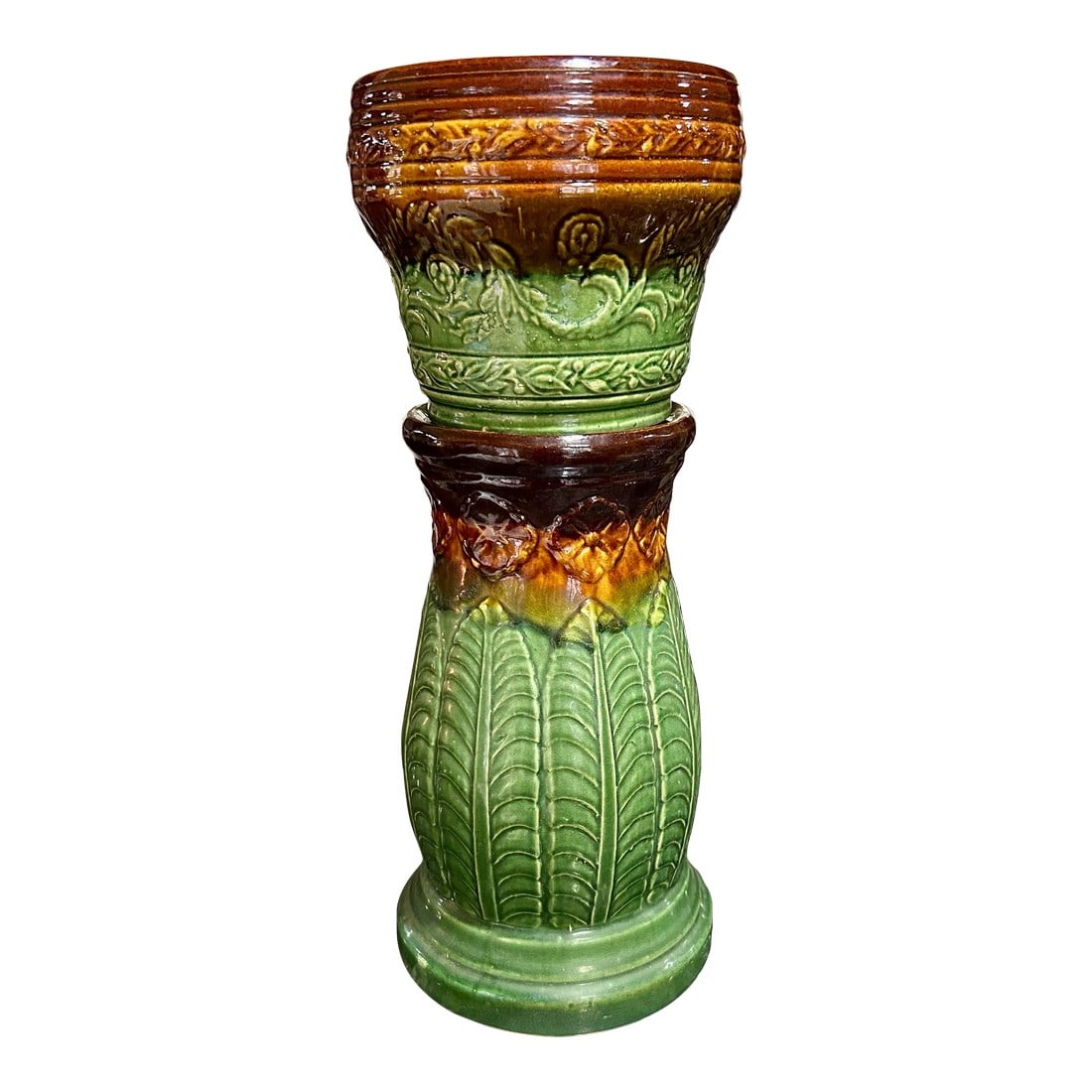 Vintage Robinson Ramsbottom Pottery Company Jardiniere With Pedestal Base, Number #153 Green Fern Le (1 of 9)