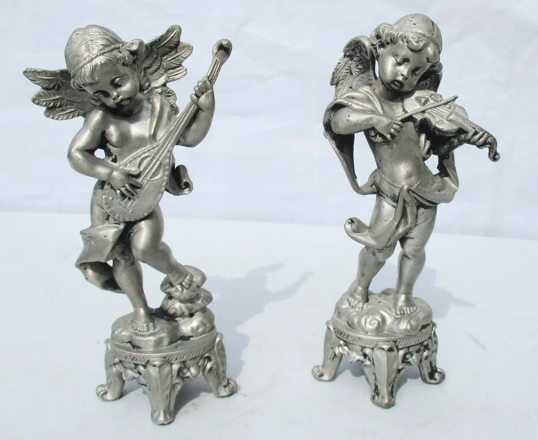 1980s Lead Musical Putti Figurines - a Pair - 2