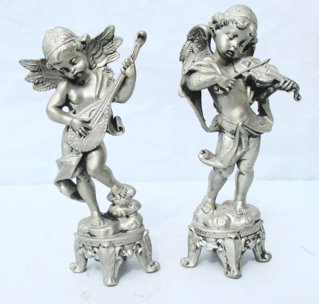 1980s Lead Musical Putti Figurines - a Pair - 8