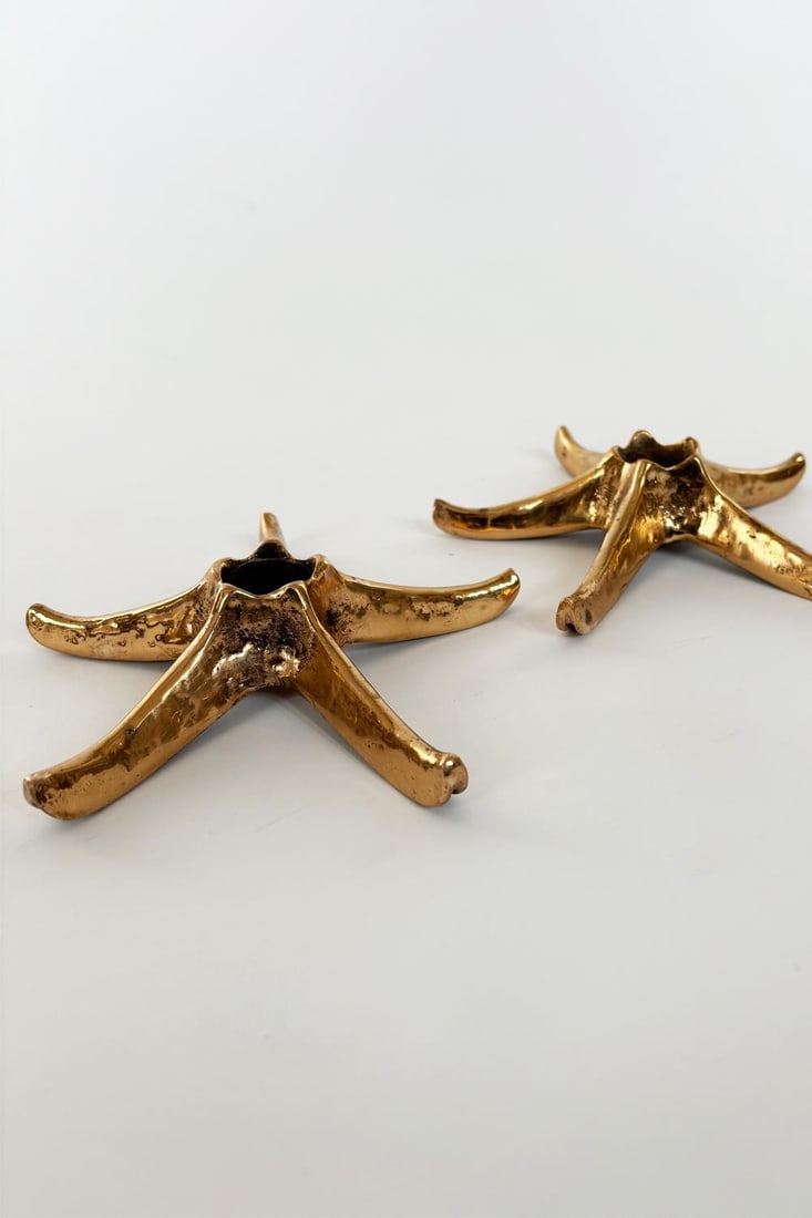 Vintage Brass Star Candlestick Holders - Set of 2 - 2