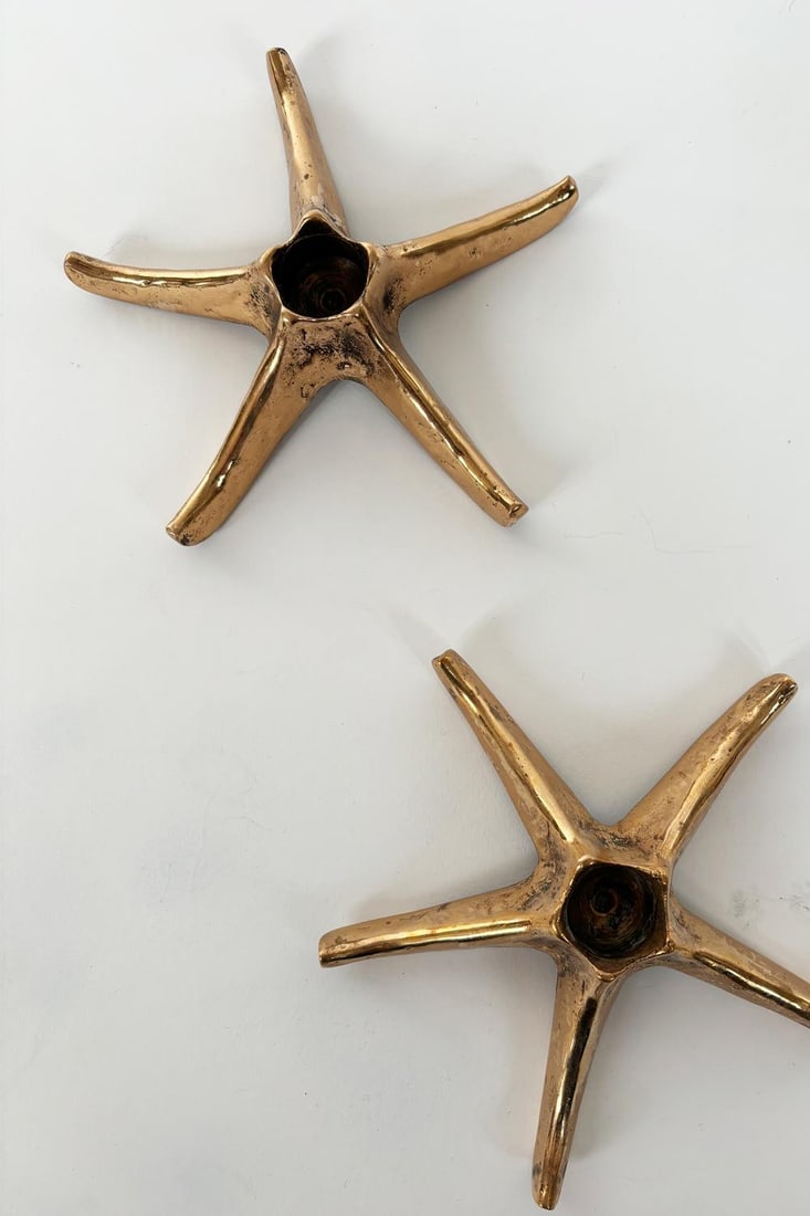 Vintage Brass Star Candlestick Holders - Set of 2 - 3
