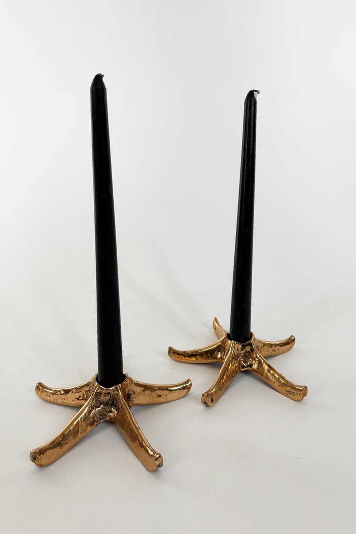 Vintage Brass Star Candlestick Holders - Set of 2 - 4