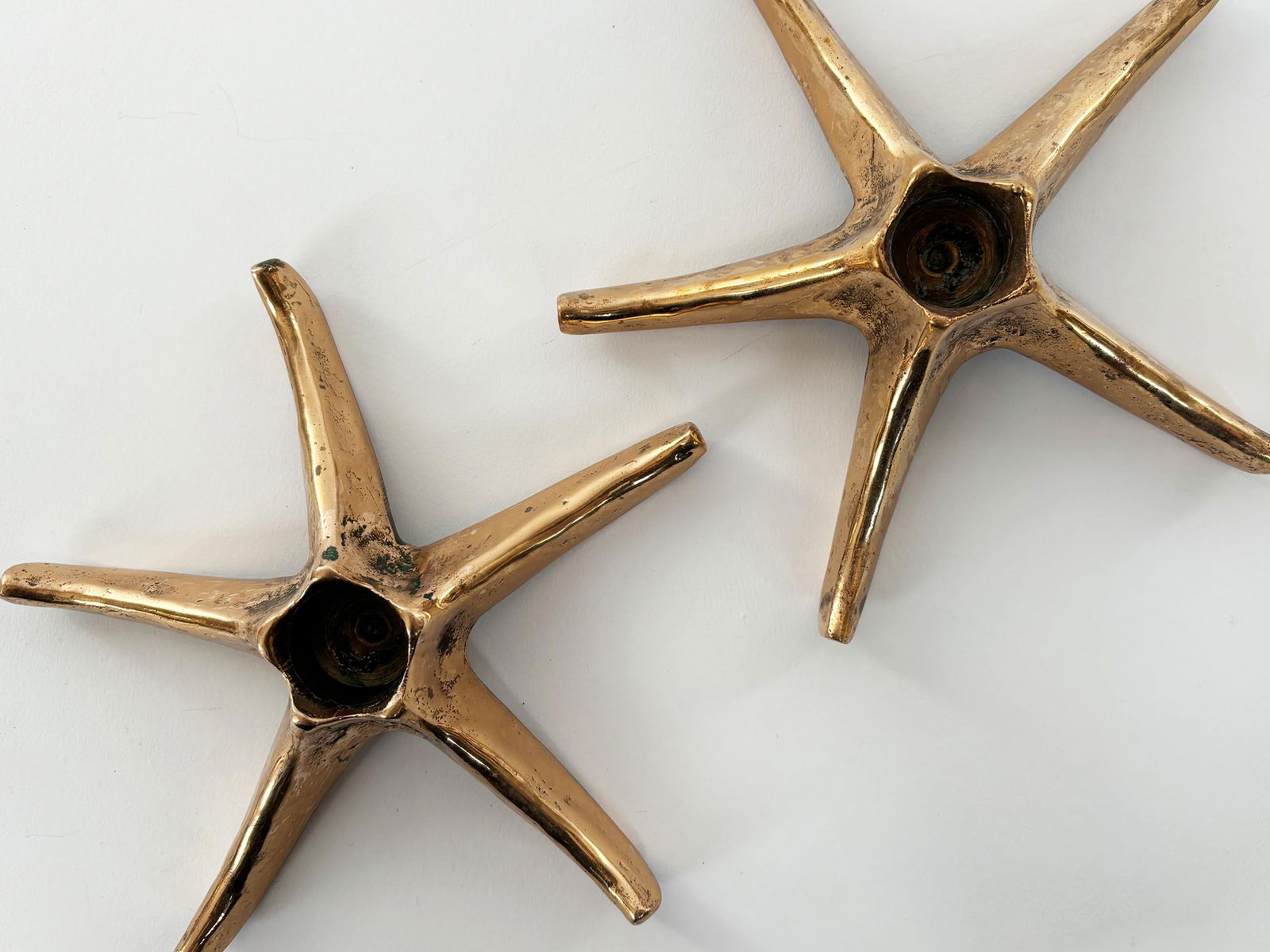 Vintage Brass Star Candlestick Holders - Set of 2 - 9
