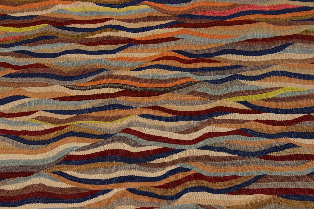 Boho Chic Kilim Red Blue Wool Rug - 4'11" X 6'10" - 5