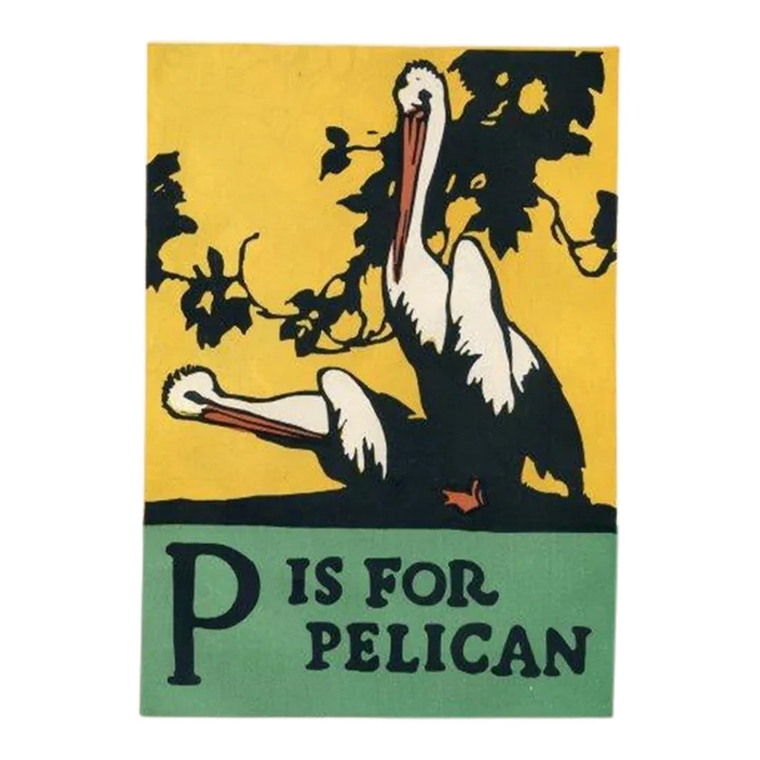 1920s, P Is for Pelican Print, Original Vintage Children's Print, Lithograph, ABCs: This unique, colorful lithograph is from a 1920s children's picture book that used animal themes to teach the letters of the alphabet. Print measures 7 x 9.5 inches. This is an original vintage