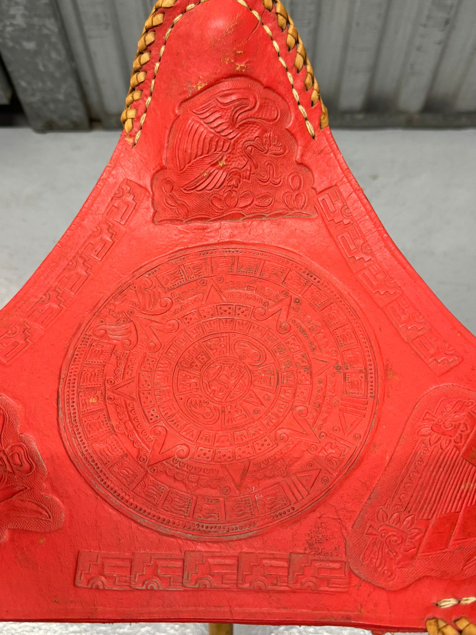 Vintage 1960s Mexican Leather Tripod Folding Stool - 4