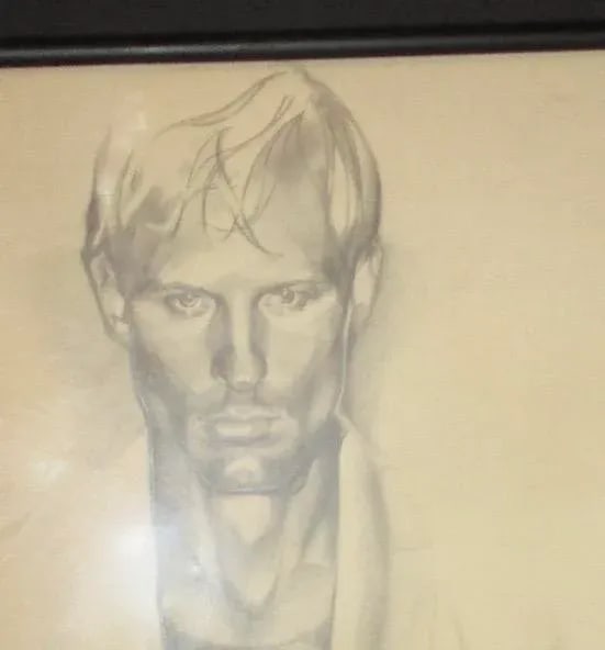 Pencil Drawing of Clovis Ruffin Fashion Designer 1980s - 2