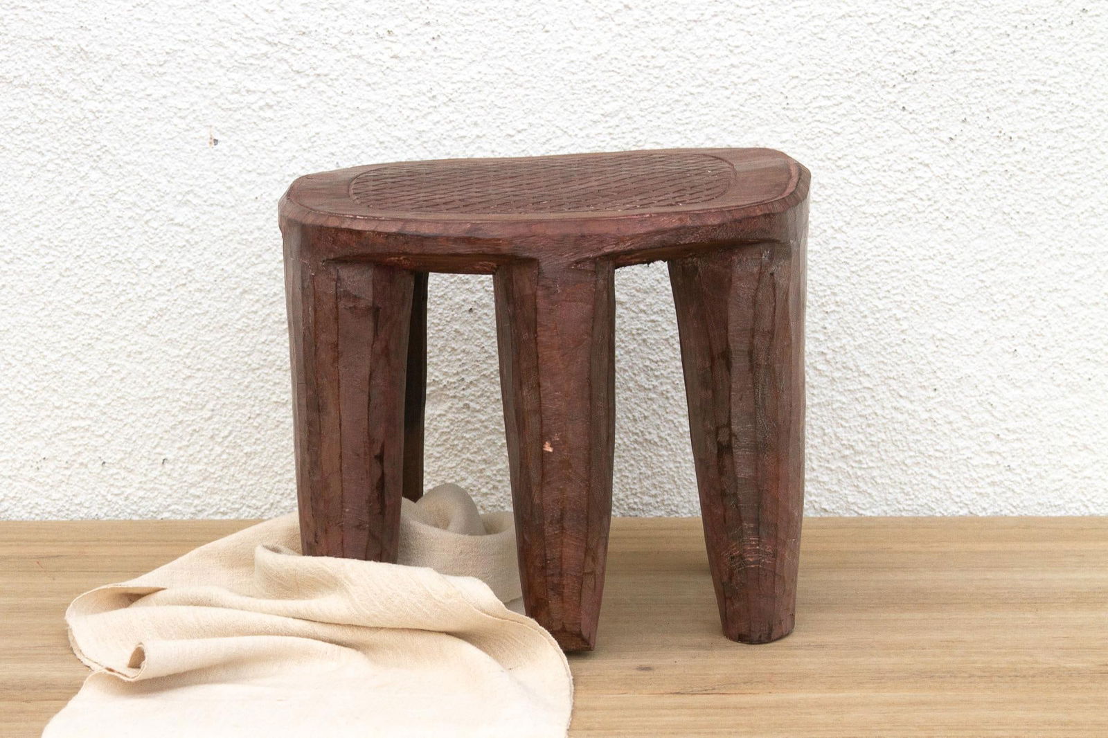 Vintage Carved Wood Gathering Nupe Stool - 2
