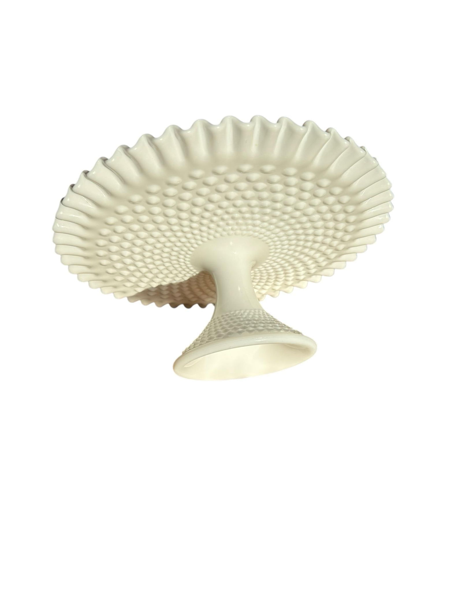Vintage Fenton Milk Glass Hobnail Pedestal Cake Stand - 7