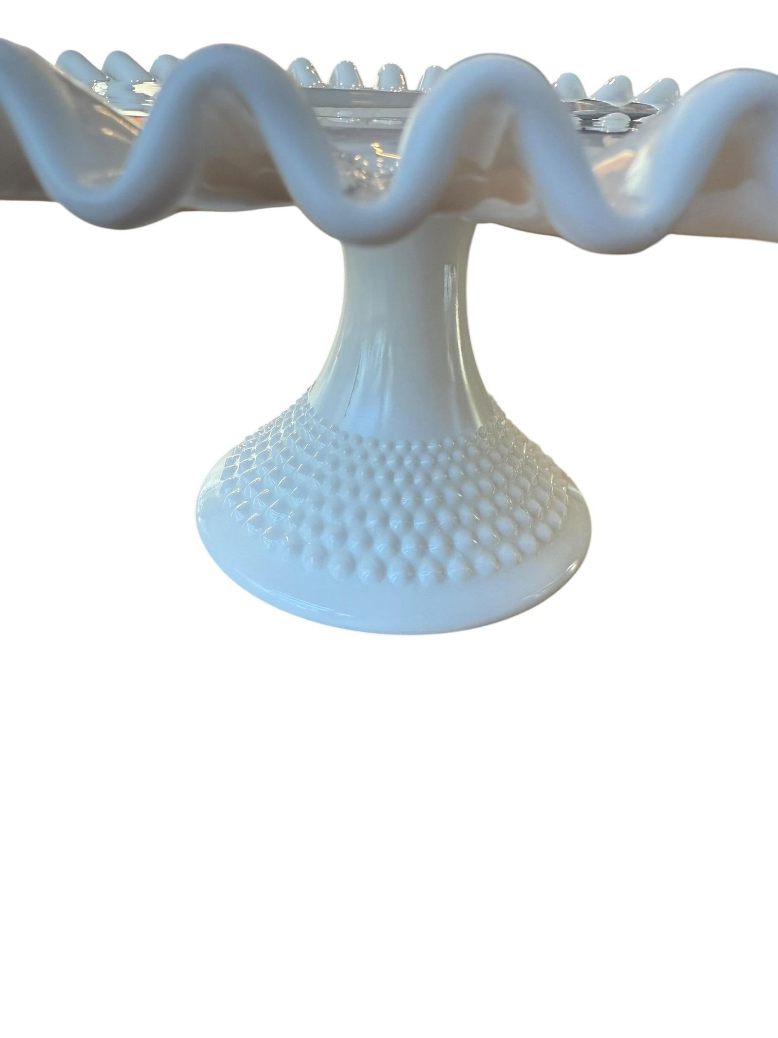 Vintage Fenton Milk Glass Hobnail Pedestal Cake Stand - 8