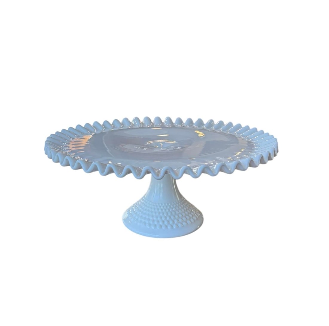 Vintage Fenton Milk Glass Hobnail Pedestal Cake Stand - 9
