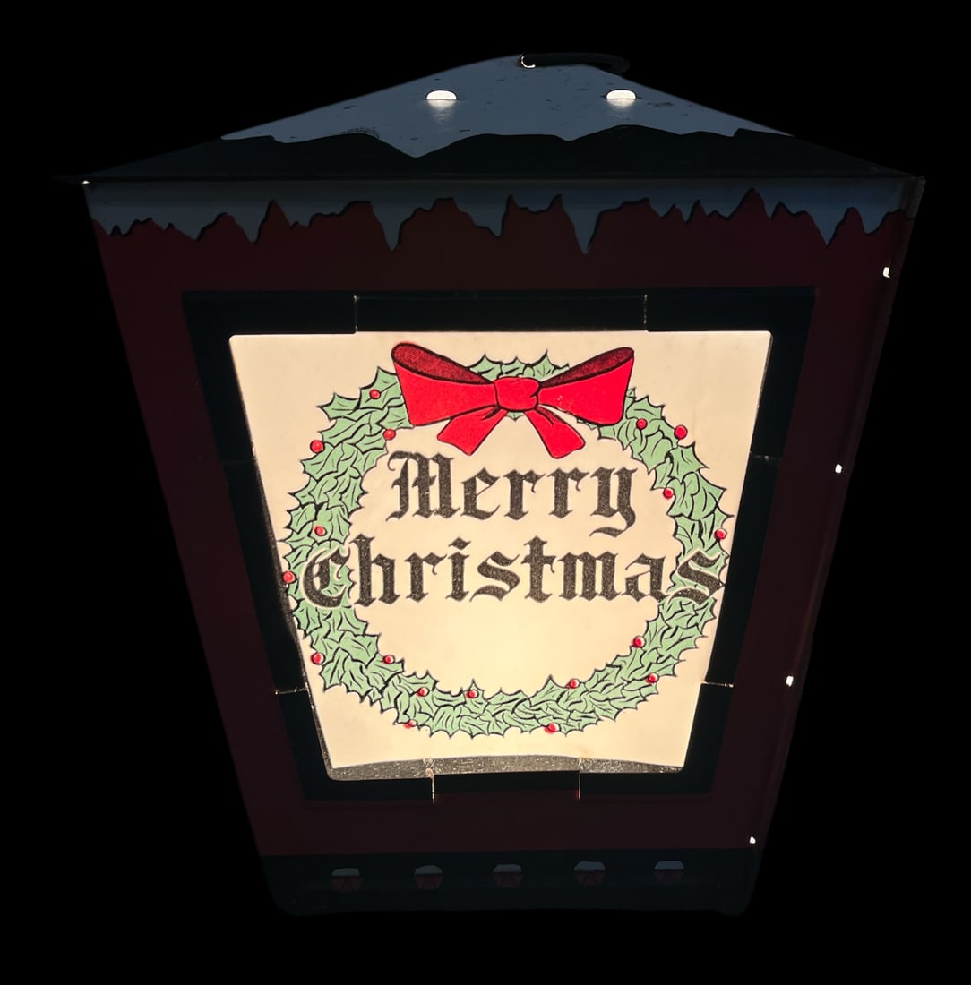 Vintage 1950s Christmas Lanterns With Four Designs, Santa Claus, Christmas Tree and Wreath Lamp - a - 7