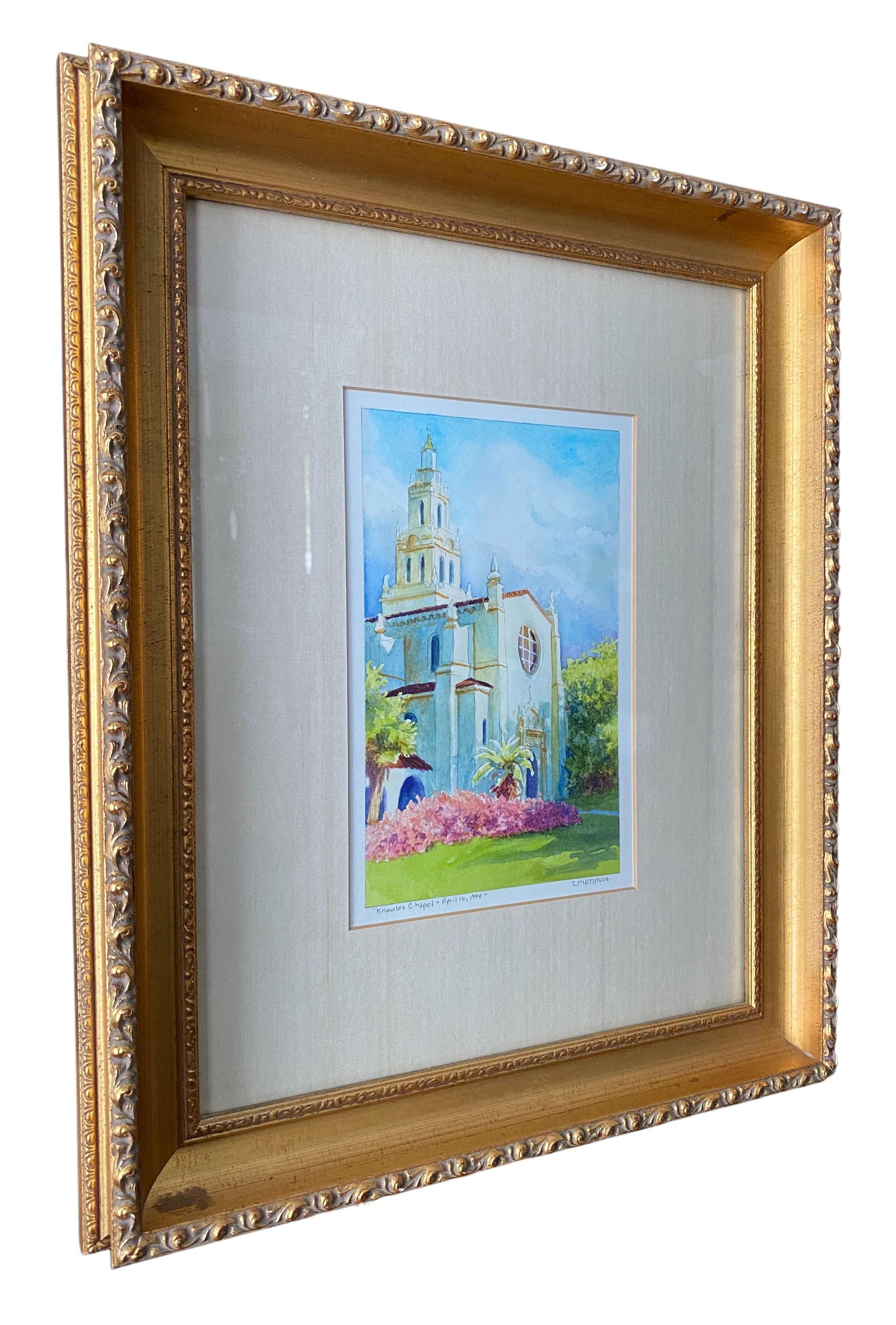 Late 20th Century "Knowles Chapel - April 16, 1994" Architectural Watercolor Painting, Framed - 2