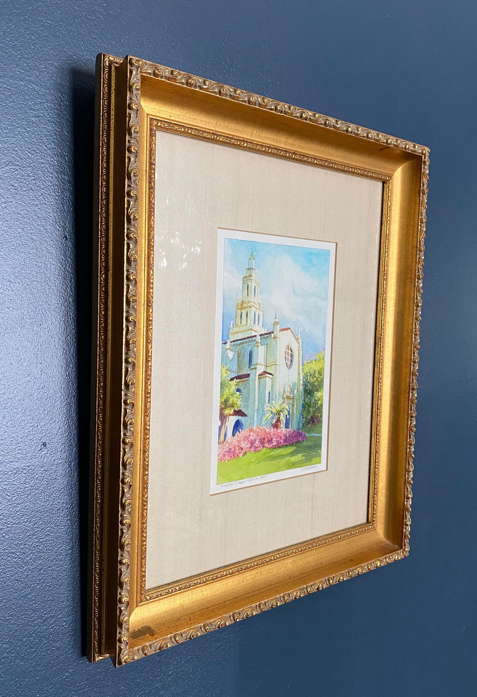 Late 20th Century "Knowles Chapel - April 16, 1994" Architectural Watercolor Painting, Framed - 3