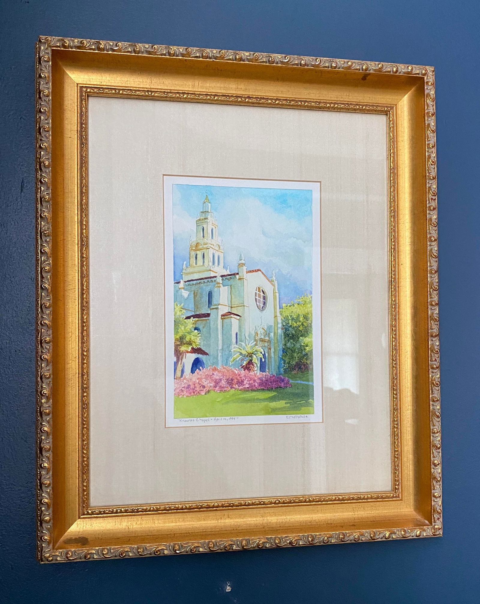 Late 20th Century "Knowles Chapel - April 16, 1994" Architectural Watercolor Painting, Framed - 5