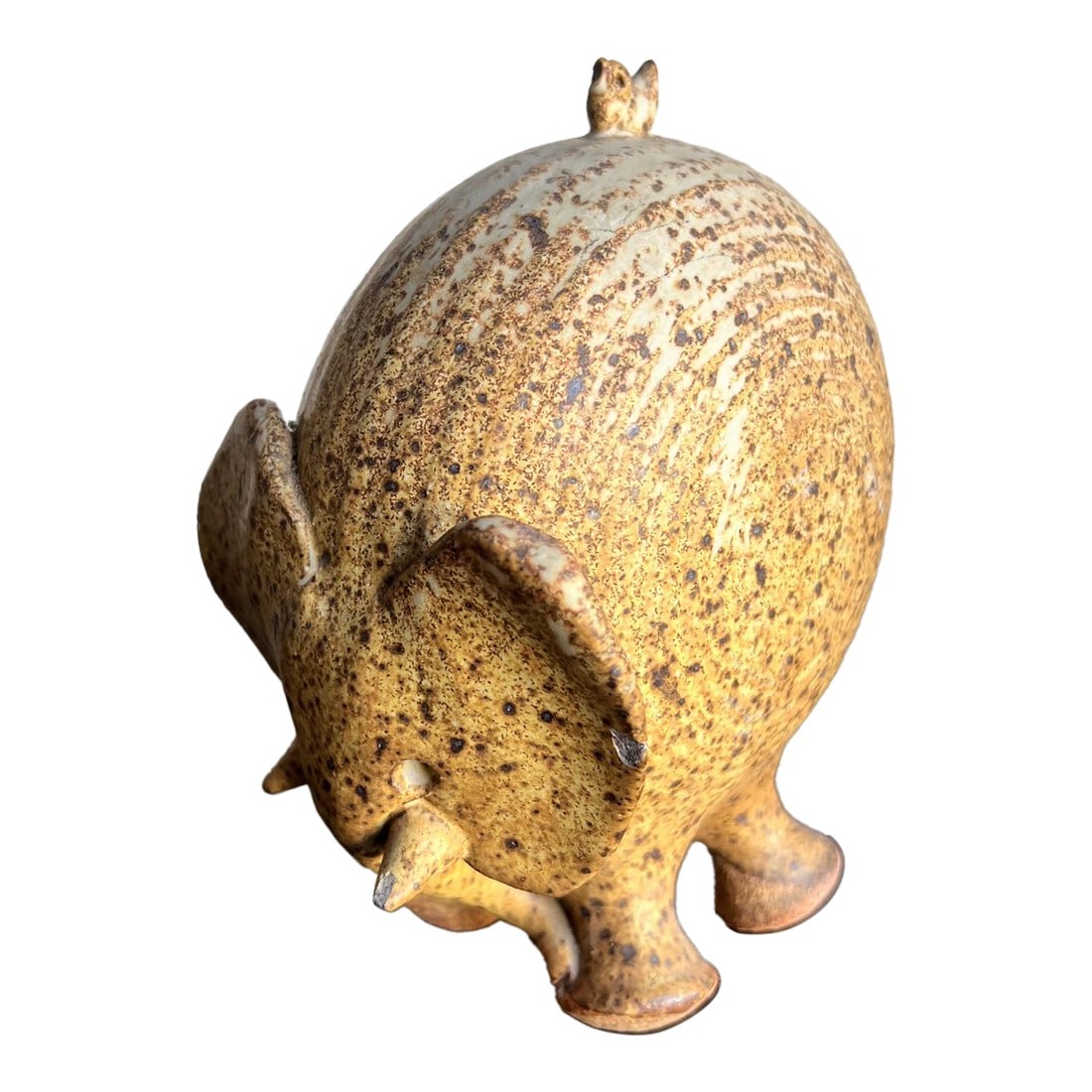 1960s Studio Art Pottery Stoneware Elephant and Tiny Bird (1 of 12)