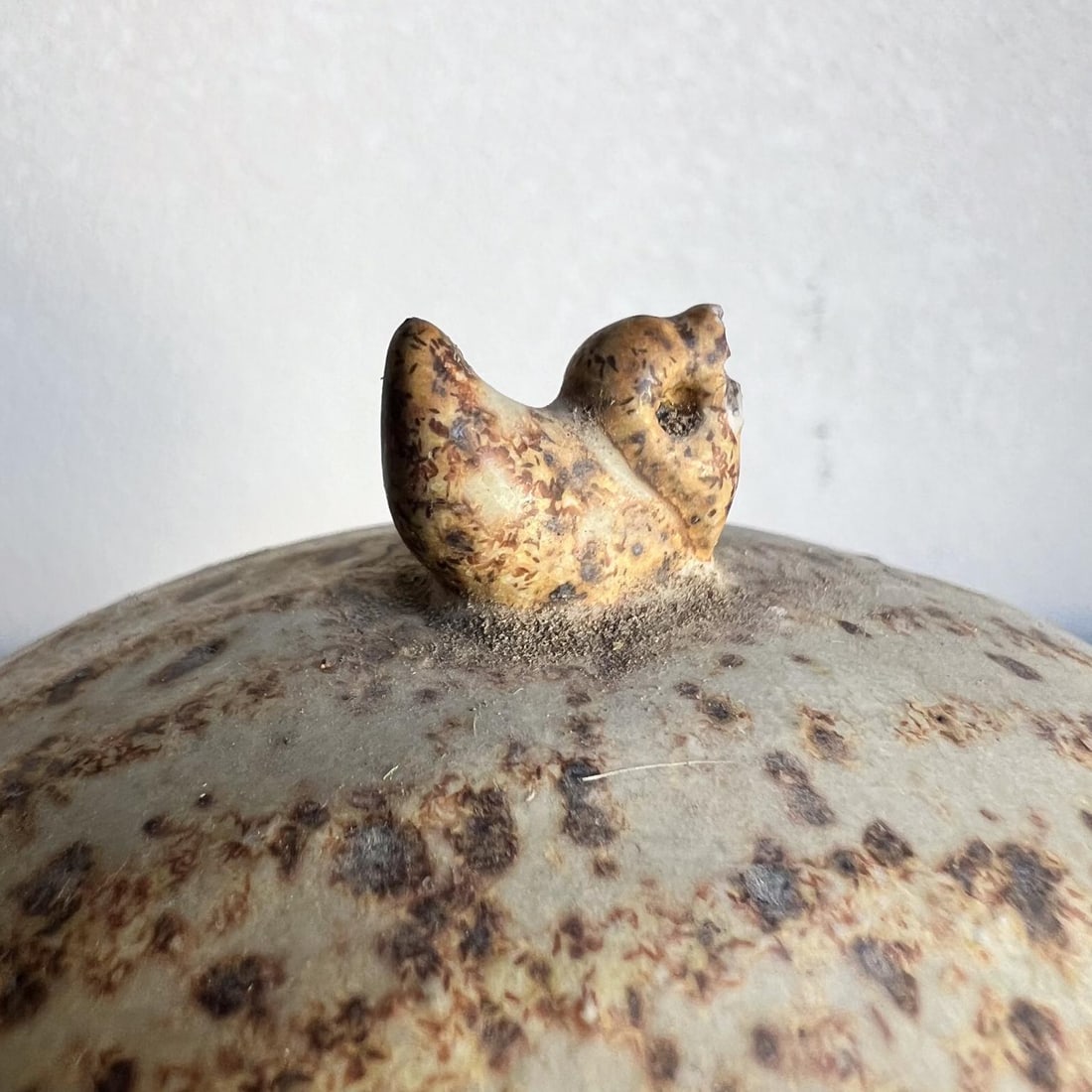 1960s Studio Art Pottery Stoneware Elephant and Tiny Bird - 4