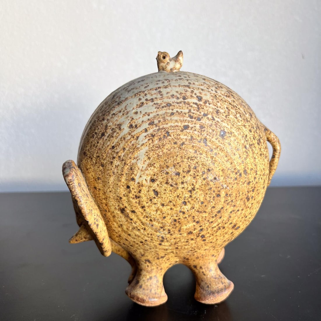 1960s Studio Art Pottery Stoneware Elephant and Tiny Bird - 5