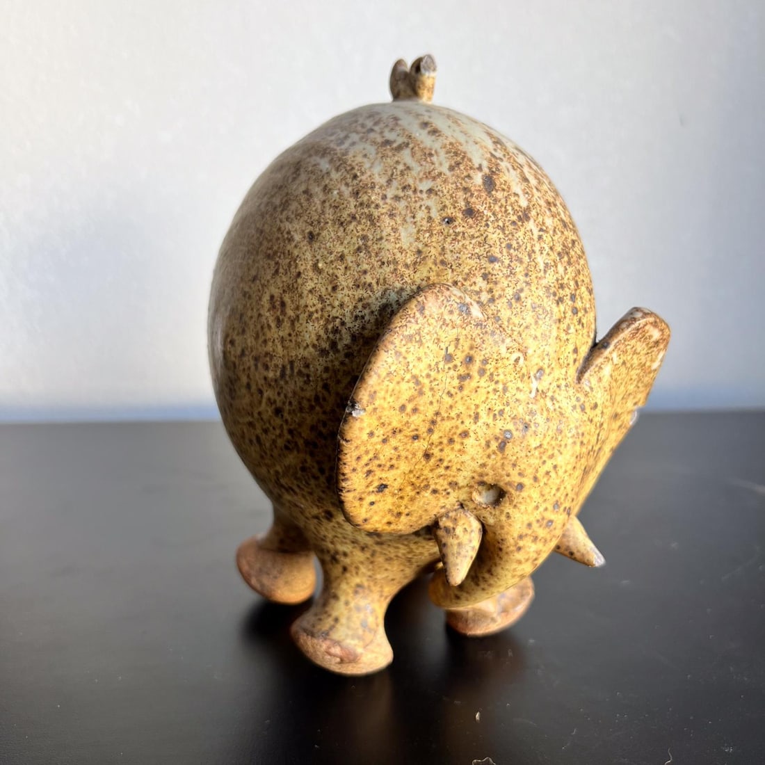 1960s Studio Art Pottery Stoneware Elephant and Tiny Bird - 7