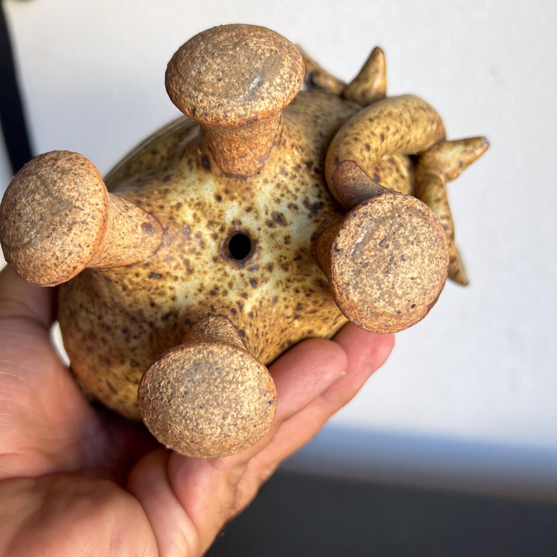 1960s Studio Art Pottery Stoneware Elephant and Tiny Bird - 9