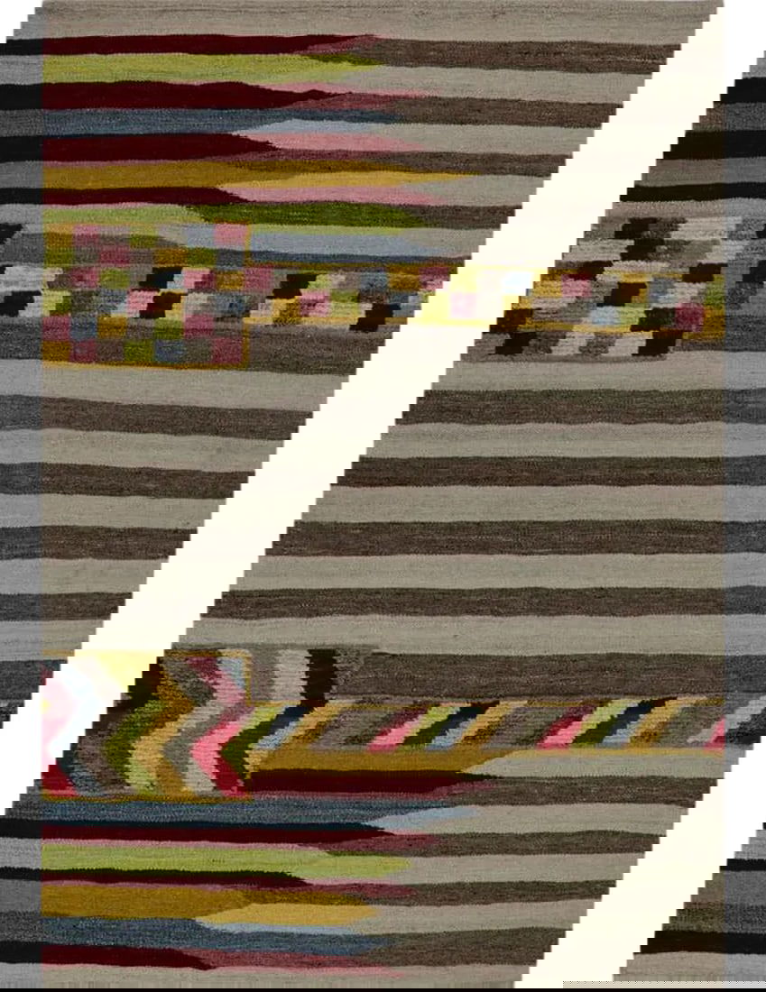 Handwoven Scandinavian Style Persian Kilim Area Rug 3'4" X 5'6": This bewitchingly beautiful example of a tribal Kilim area rug features a contemporary pop of electrifying bright colors in a playful mixed-weave design. The creative modern twist of a knotted-pile ac