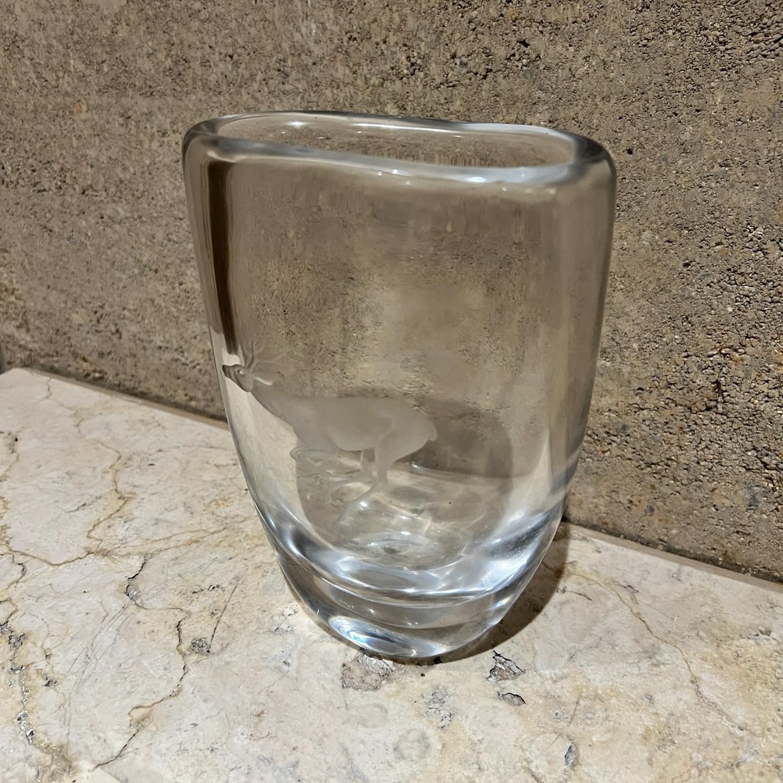 1970s Strombergshyttan Crystal Art Glass Vase Etched Deer - 3