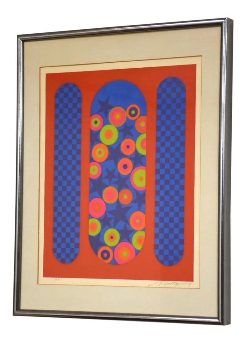 1970s Original Signed Montgomery Lithograph: A mid century modern lithograph signed Montgomery A/P Artist Proof. 16.75" wide. 20.75" tall. Condition: Alterations: Original Condition Unaltered Imperfections: Some Imperfections