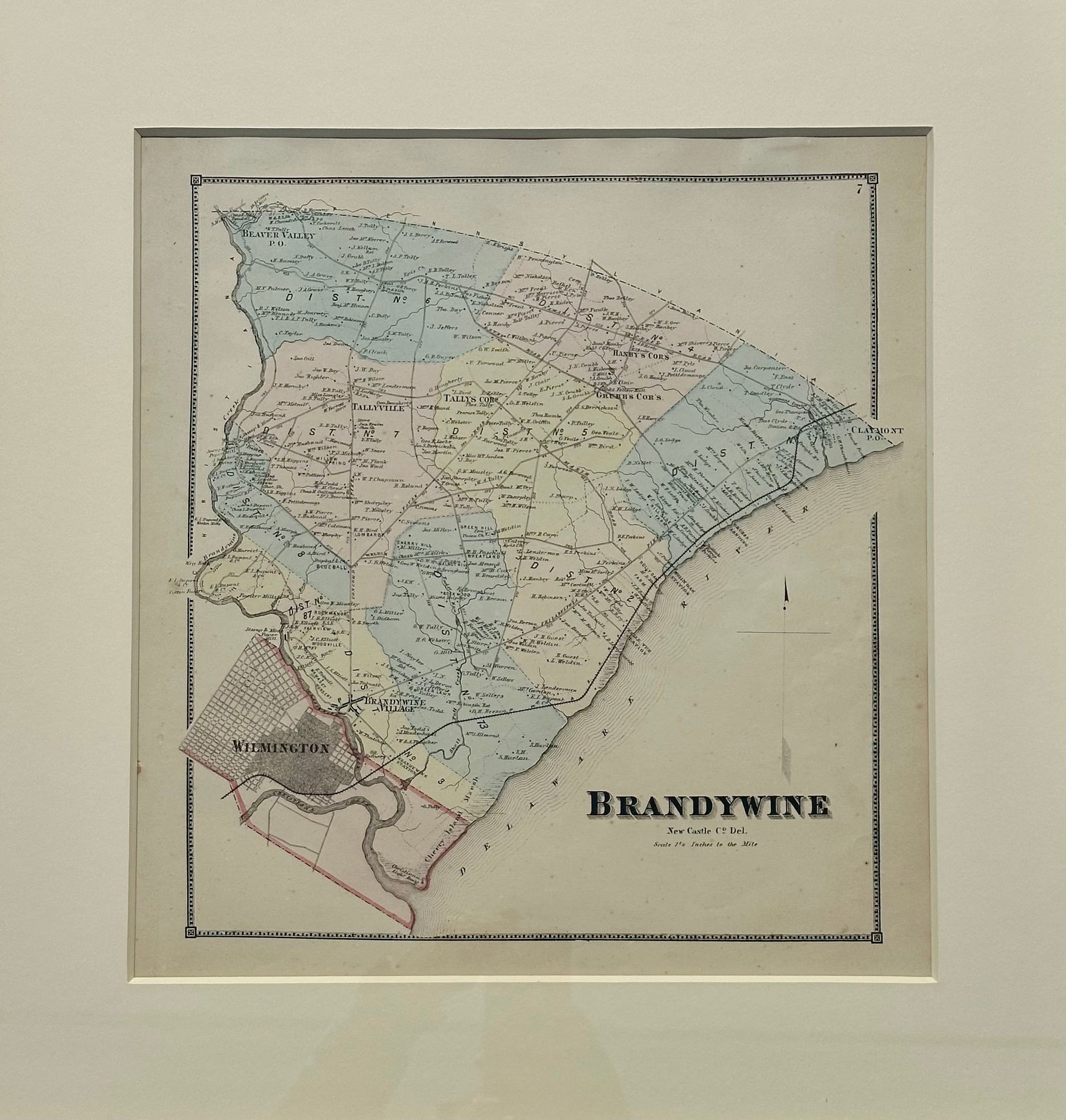Brandywine Hundred, Delaware Mid 19th Century Original Framed Engraving - 2