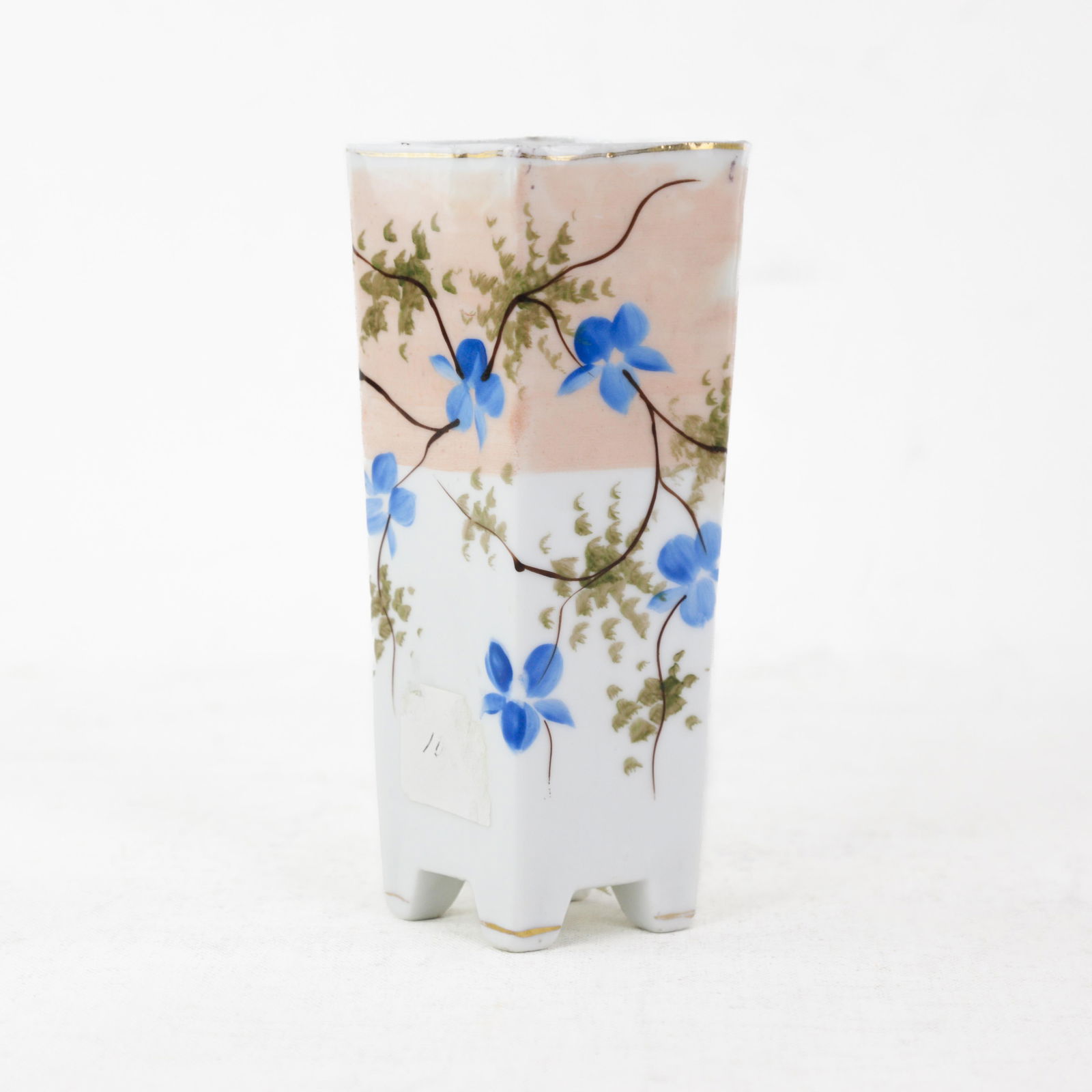 Pair of Hand-Painted Floral Japanese-Style Square Vase With Blue Blossoms - 3