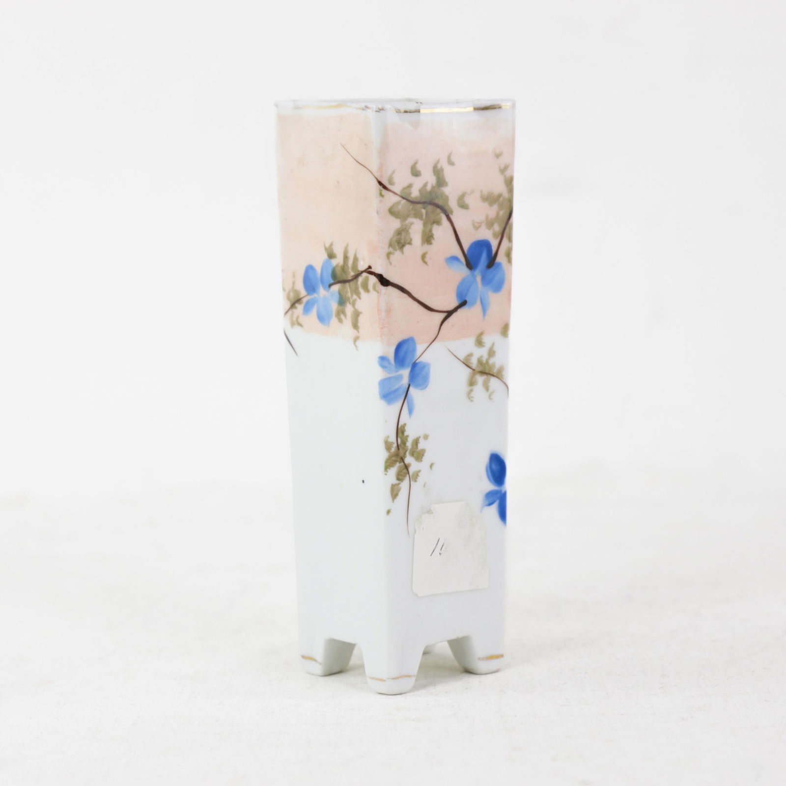 Pair of Hand-Painted Floral Japanese-Style Square Vase With Blue Blossoms - 5
