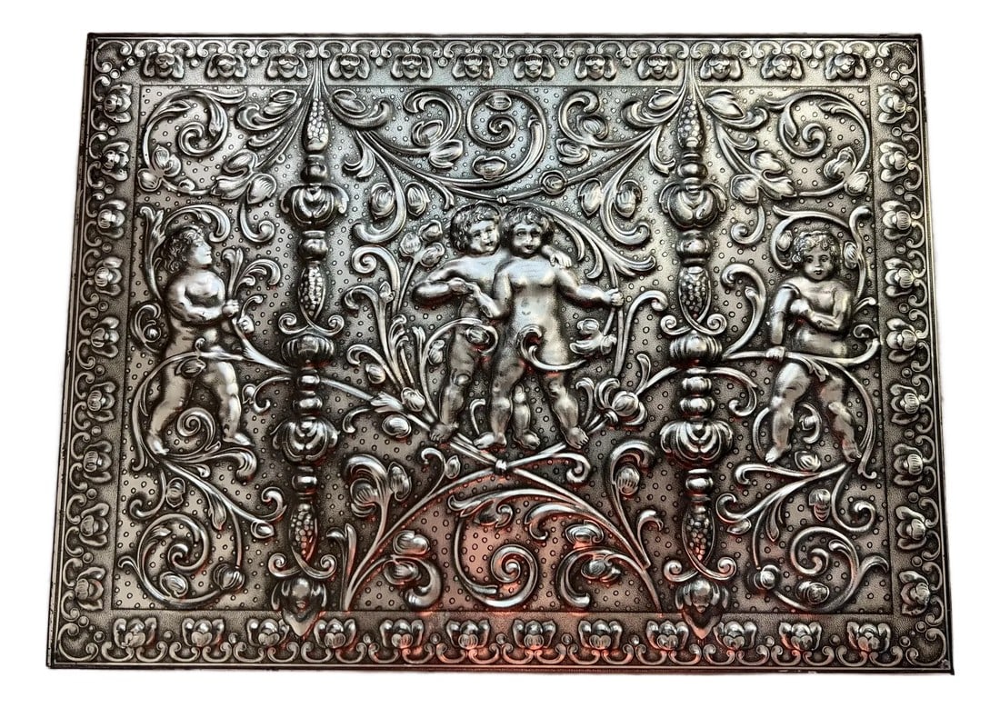 1960s Vintage Metal Storage Container Box With Cherubs: Vintage metal storage box. From the 1950s/60s brought over from Germany. Embossed with cherubs . Condition: Alterations: Original Condition Unaltered Imperfections: Some Imperfections Condition