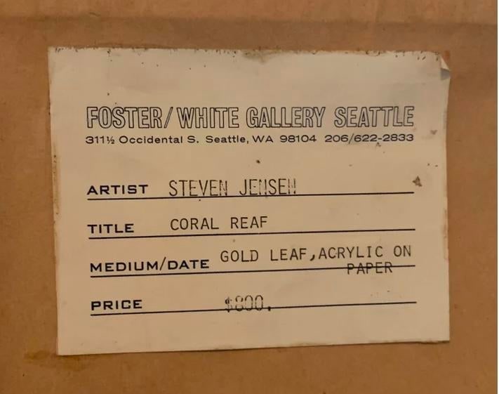 Coral Reef Gold Leaf Acrylic on Paper by Steve Jensen 1983, Framed - 4