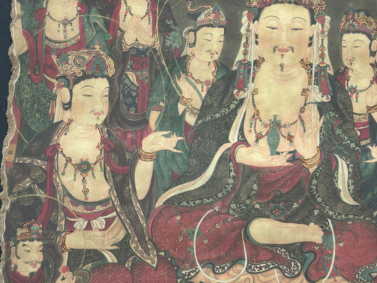 Oriental Tong Dynasty Style Bodhisattva Painting on Paper Mache Wall Art - 11