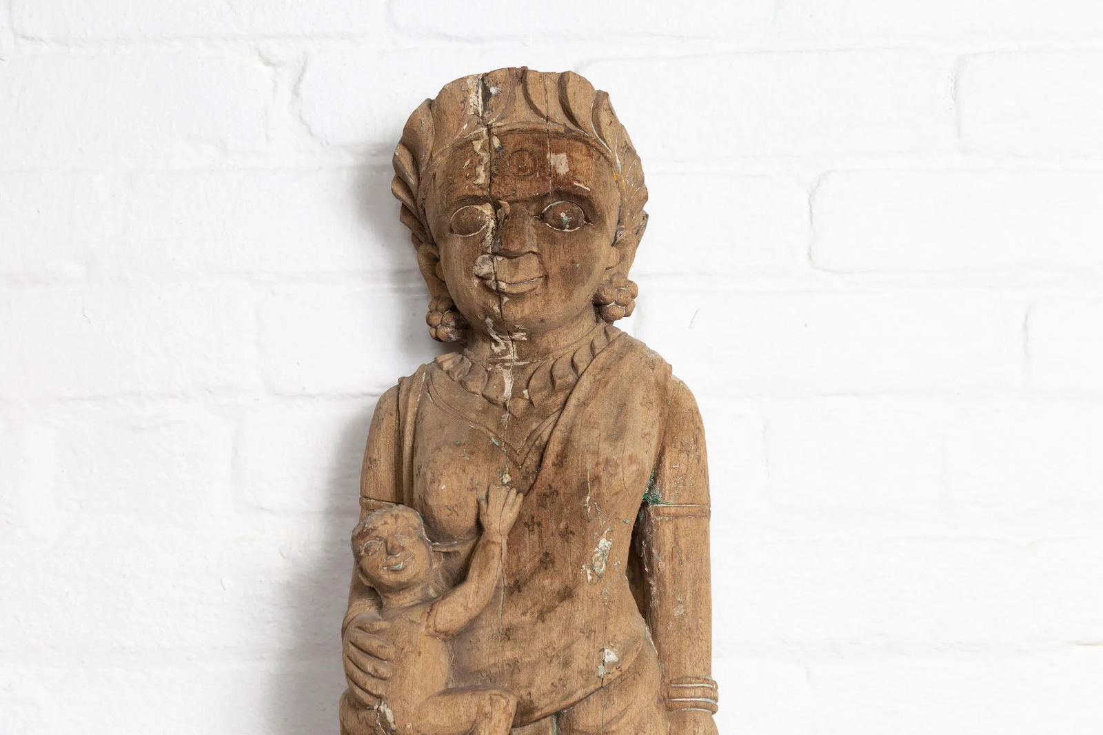 Hand Carved Indian Temple Carving Statue from Gujarat Depicting Mother and Child - 11