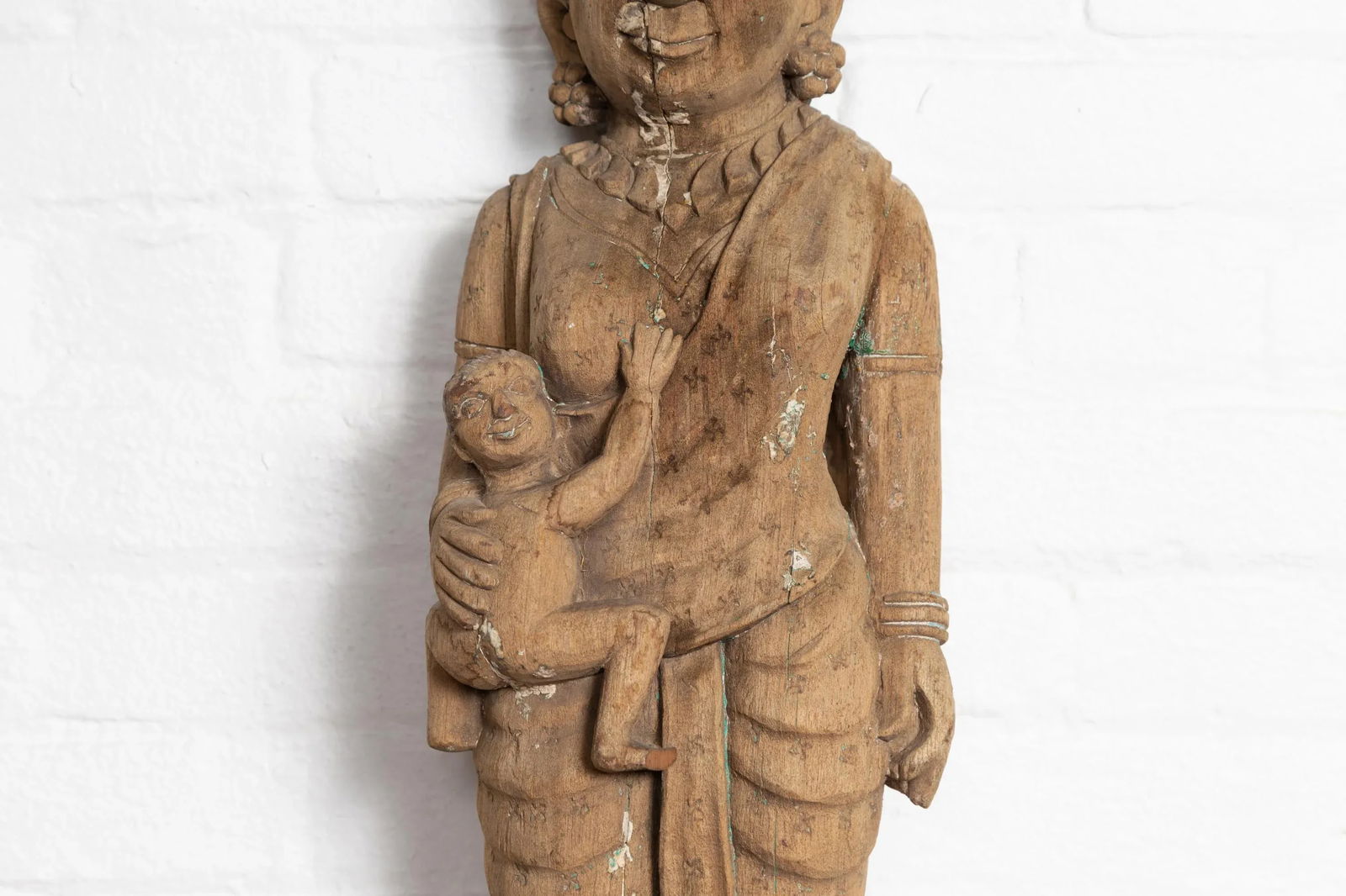 Hand Carved Indian Temple Carving Statue from Gujarat Depicting Mother and Child - 12