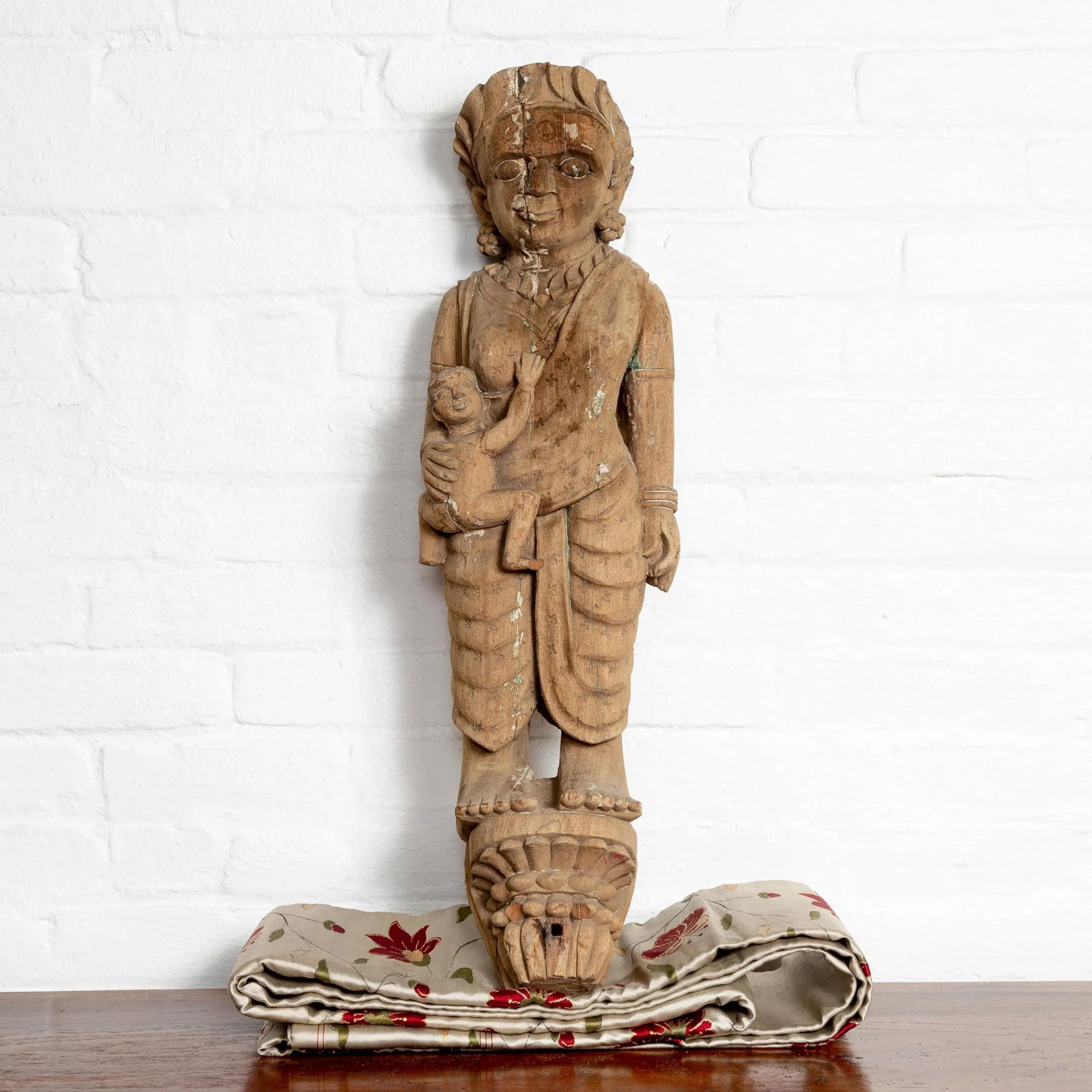 Hand Carved Indian Temple Carving Statue from Gujarat Depicting Mother and Child - 2