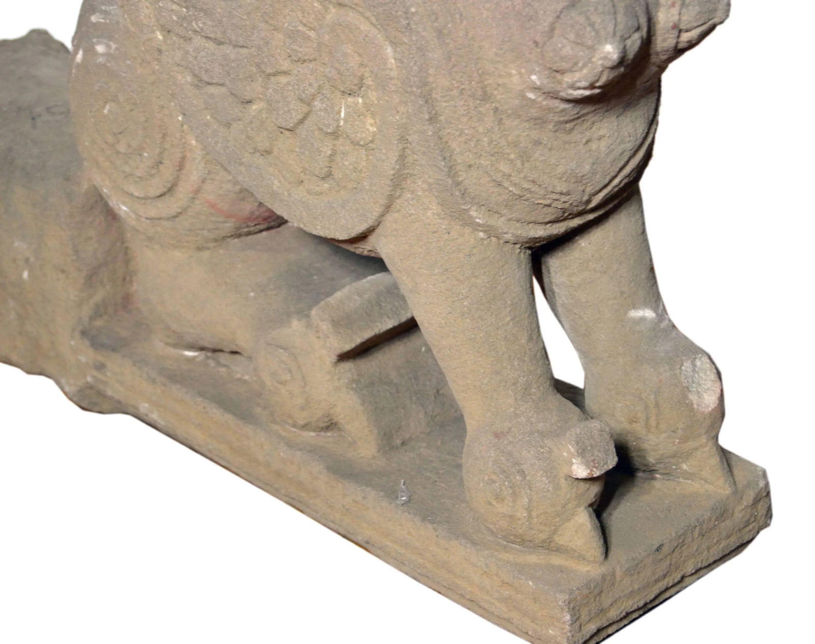 Indian Hand-Carved 19th Century Stone Sphinx Sculpture with Tiara and Earrings - 6