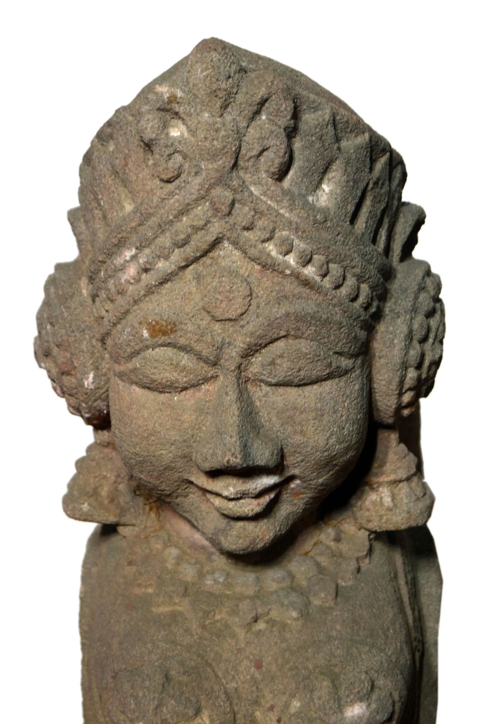 Indian Hand-Carved 19th Century Stone Sphinx Sculpture with Tiara and Earrings - 7