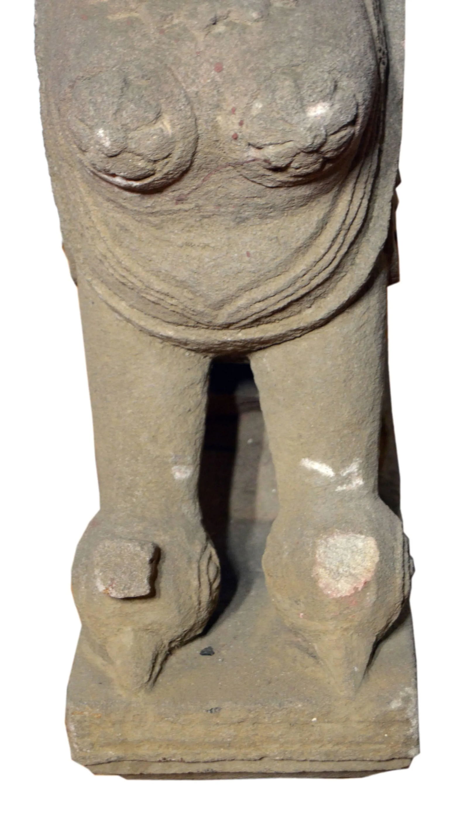 Indian Hand-Carved 19th Century Stone Sphinx Sculpture with Tiara and Earrings - 8