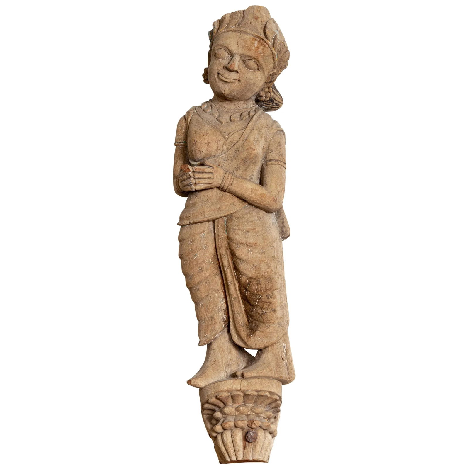 Antique Indian Gujarat Hand Carved Temple Carving Statue Depicting a Woman - 13
