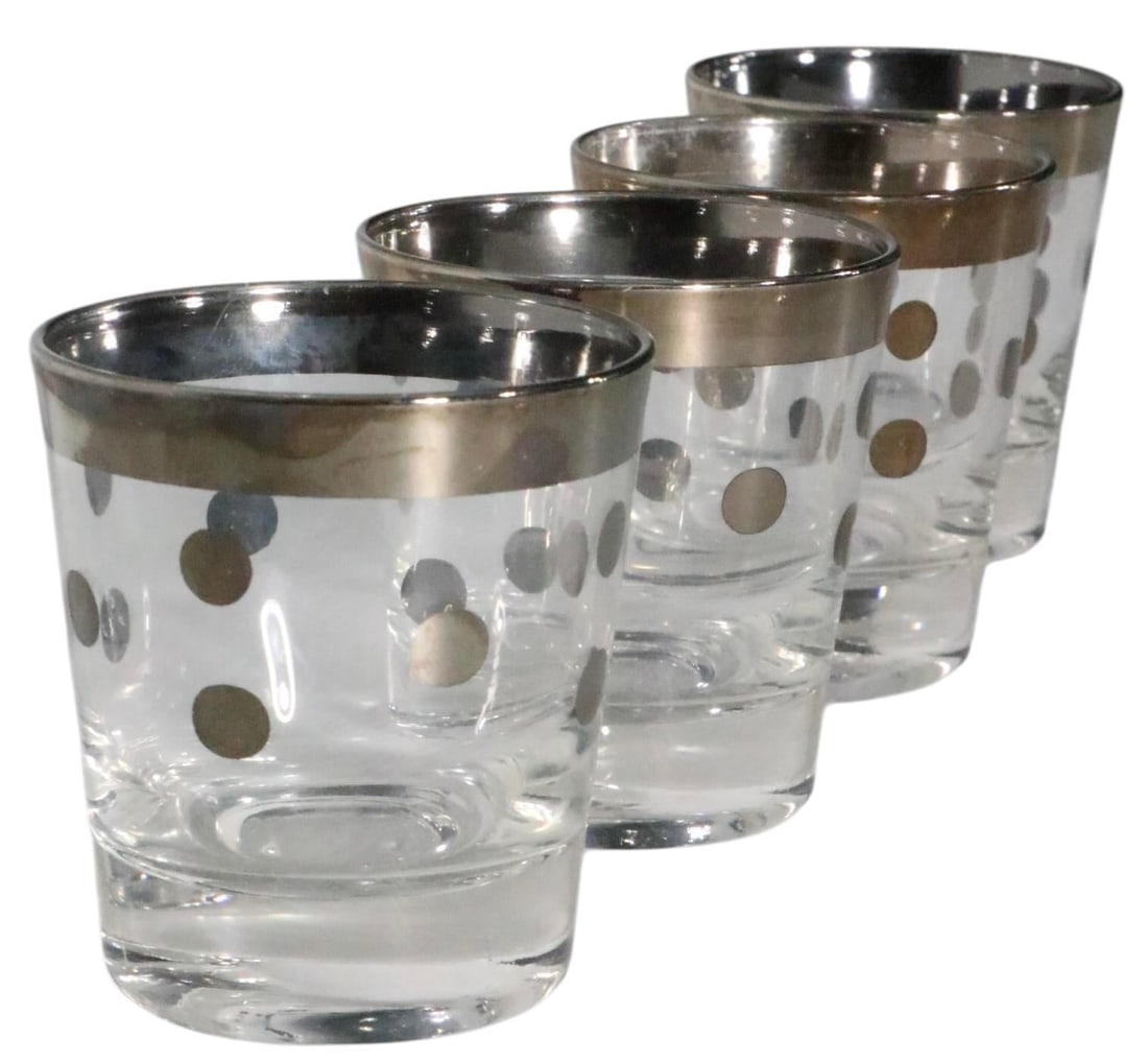 Mid 20th Century Dorothy Thorpe Silver Dot Old Fashioned Glasses- Set of 4 - 3