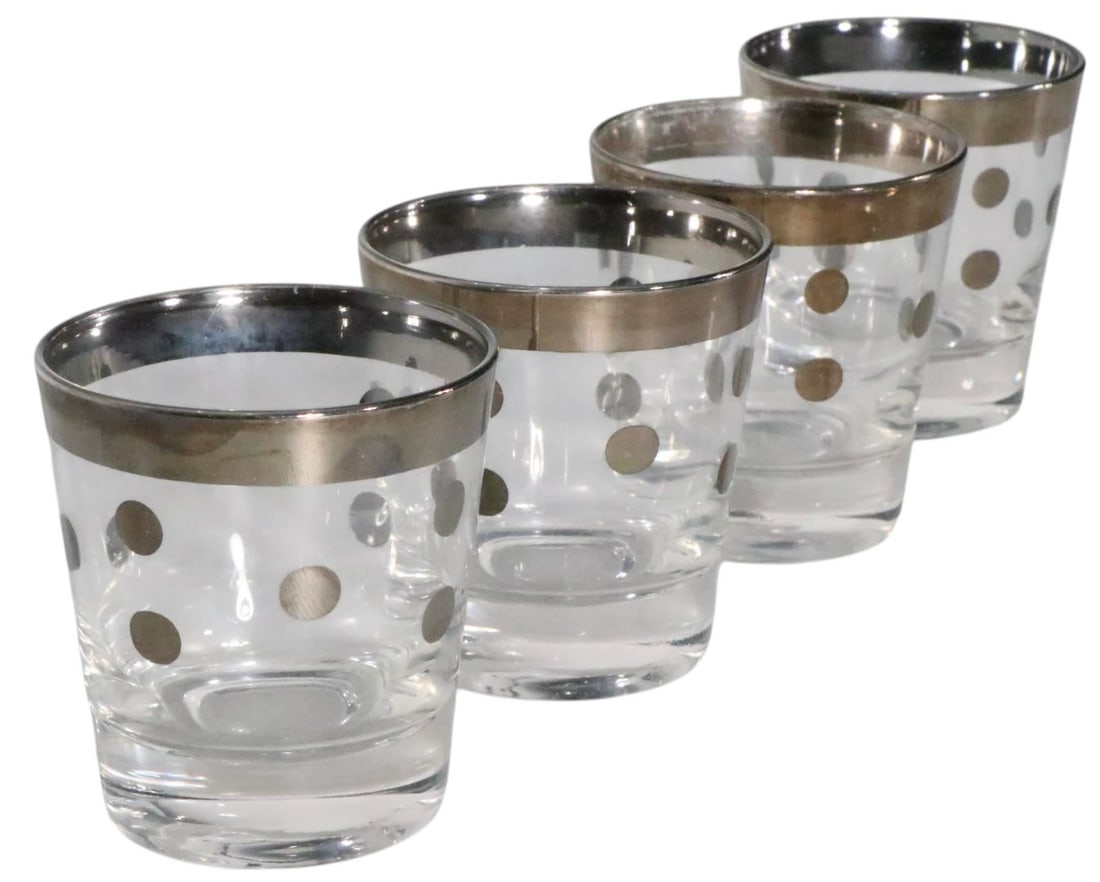 Mid 20th Century Dorothy Thorpe Silver Dot Old Fashioned Glasses- Set of 4 - 4